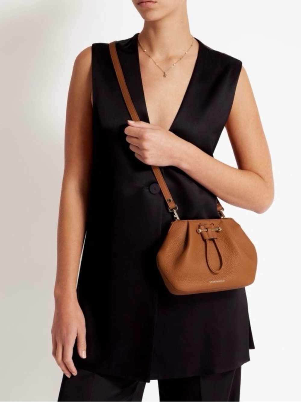 Strathberry Osette Crossbody Grain Tan Parisian Chic Quiet Luxury Leather - Picture 3 of 14